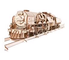 Ugears - 3D drewniane puzzle mechaniczne V-Express lokomotywa parowa z tenderem